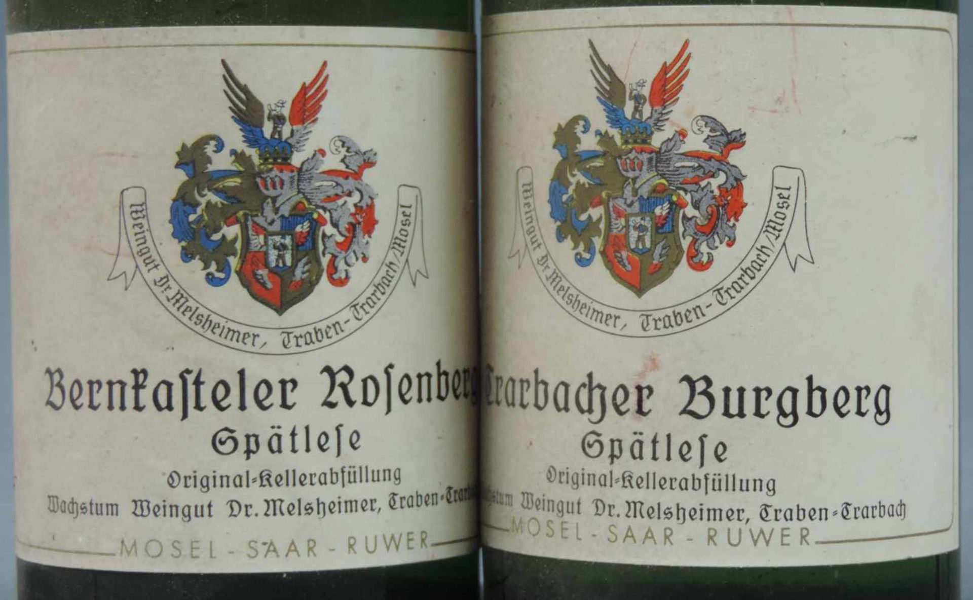 1953 (5x) und 1959 (7x) Trabacher Schloßberg, feinste Auslese. 12 ganze Flaschen Weißwein, 0,7 - Image 6 of 16