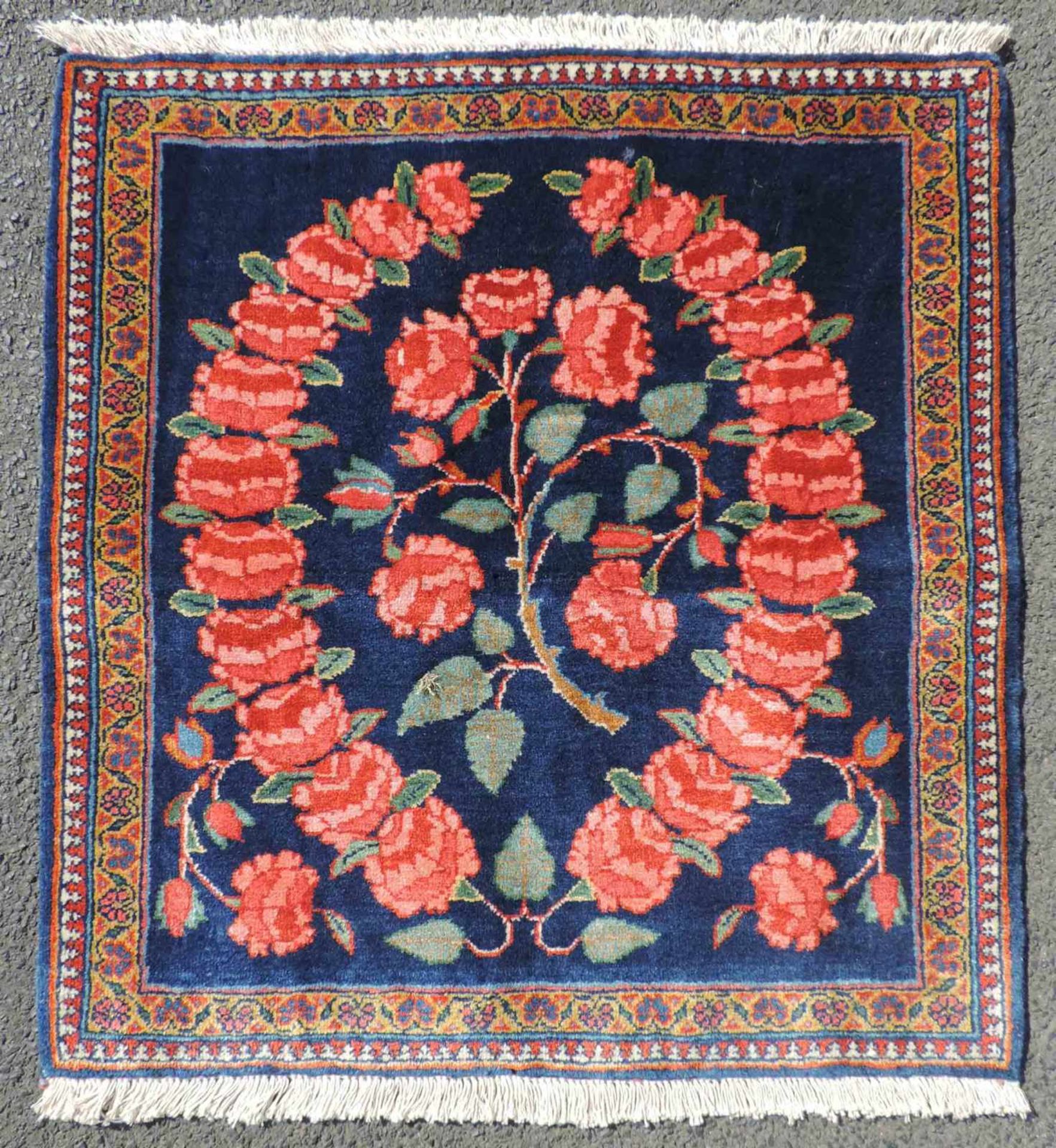 Keschan Poschti Manufakturteppich. Iran, alt, Mitte 20. Jahrhundert. 61 cm x 56 cm. Handgeknüpft.