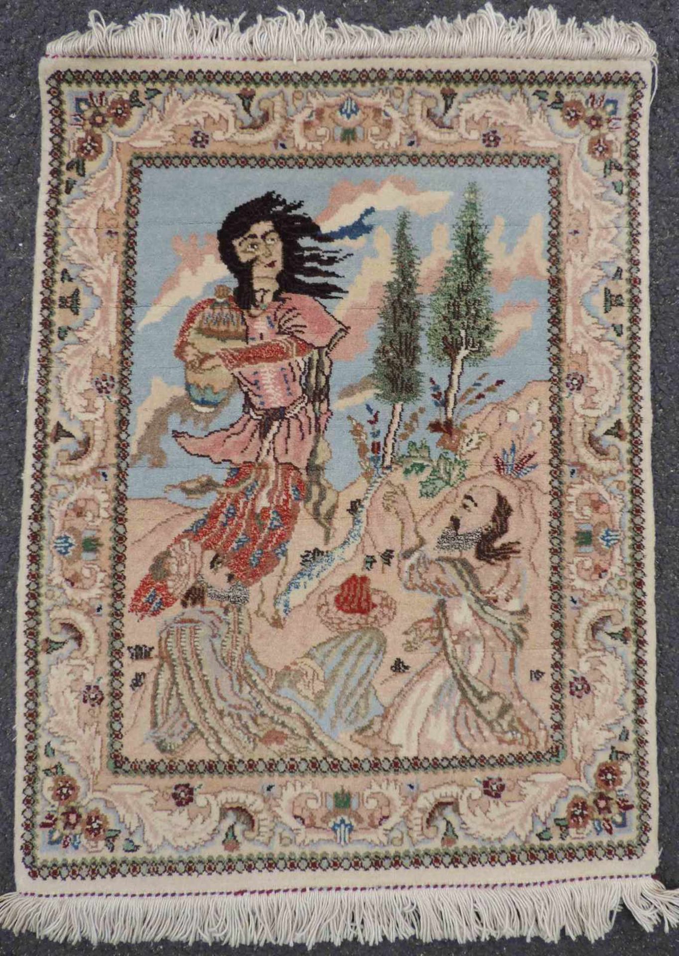 Täbris Bildteppich. Manufaktur Tabatabei. Iran, antik, um 1950. Sehr feine Knüpfung. 73 cm x 57