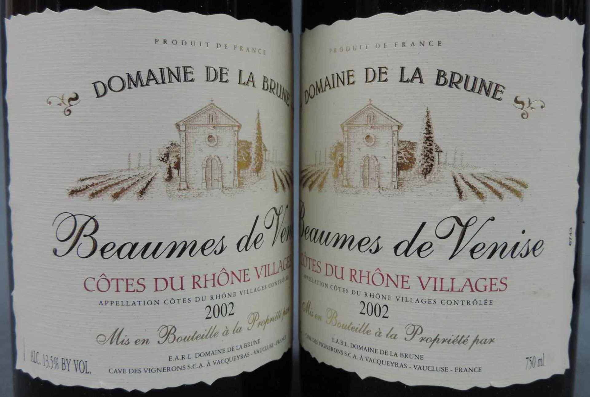 2001 und 2002 (5x) Domaine de la Brune, Beaumes de Venise. Insgesamt 6 ganze Flaschen 750 ml. - Bild 3 aus 10