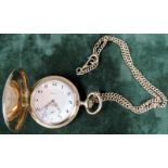 Alpina Taschenuhr, Gehäuse Gold 14K und Kette Gold 585. 53 mm Durchmesser. Alpina pocket watch,