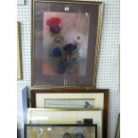 Anemones' by Betty Bowman, signed, pastels (51.5 x 36.5 cms), gilt frame, reverse with labels, and a
