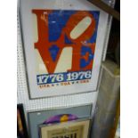 Love 1776-1976 USA', a USA Bicentenary poster (69 x 53 cms), and two other posters for American '