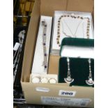 Costume jewellery including a pretty moonstone bracelet and necklace, a marcasite bracelet inset