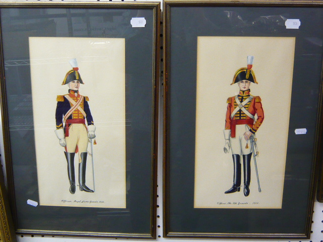 A watercolour of two mounted cavalry officers by C. Bousfield, signed (27 x 25.5 cms), gilt-