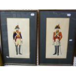 A watercolour of two mounted cavalry officers by C. Bousfield, signed (27 x 25.5 cms), gilt-