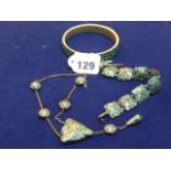 A bangle, bracelet, necklet and brooch of silver and turquoise.