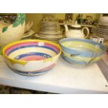 Two rare Clarice Cliff Bizarre pottery fruit bowls, one with Gibraltar pattern to the exterior,
