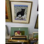 A portrait of a black cat with daisies in the style of Mary Fedden, bearing signature and date 1988,