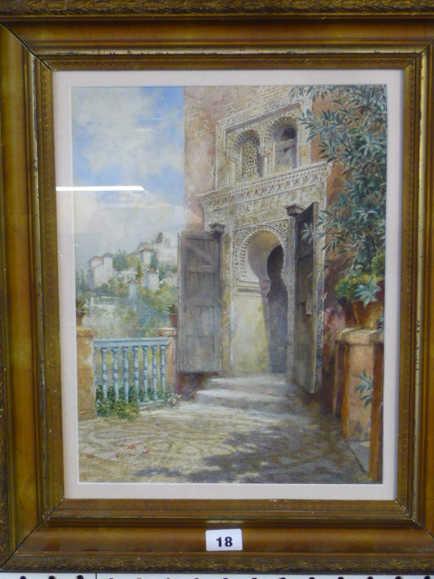 The Little Mosque, Alhambra, Granada' by Robert Dudley, signed, inscribed verso, watercolour (34 x