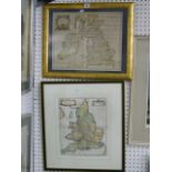 Britannia Romana', a hand-coloured print of Morden's 1722 map (36 x 44 cms), gilt frame; and '