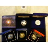 Six coins: 1996 'Her Majesty Queen Elizabeth II 70th Birthday' silver proof crown, 1998 'His Royal