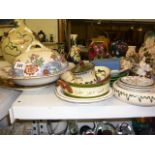 A quantity of china wares including an Art Deco set of six strawberry plates and creamers, a