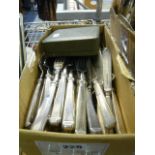 A quantity of Mappin & Webb EPNS Art Deco cutlery, other cutlery, a child's silver spoon and