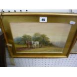 A ploughman with his team of horses by T. Sinclair, signed, watercolour (19.5 x 28.5 cms), gilt
