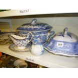 A good quantity of blue and white china to include a pair of Spode Camilla pattern tureens and