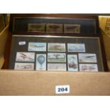 Four framed stamp presentations including four Edwardian mint stamps for one pound ten shillings,