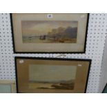 Fishermen with their beached boats at sunset by L. Lewis, signed and dated (18)99, watercolour (16.5