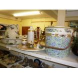 A large Copeland Spode pail and a large Copeland Spode jug and bowl decorated with exotic birds,