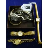 An 18 carat gold wristwatch and bracelet by Movado. 17 grams net of movement, and six other ladies