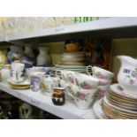 Two shelves of decorative china, dinner wares, etc. including Duchess part tea service including a