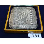 A fine quality silver filigree case decorated with a swan and flowers, in original box.