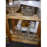 A quantity of glassware including a good large cut glass punchbowl, two fruit bowls, three