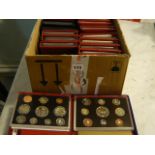 United Kingdom proof coin collection sets in cases from the years 1987, 88, 89, 90,91,92,93,94,95,