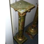 A green onyx columnar pedestal with ormolu capital and mounts, square top and base, 41 ins, c.