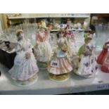 Six Royal Worcester pretty lade figurines including The Village Bride, Sweet Holly, Sunday Best