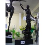 A bronze figure of a woman artist holding a palette and brush, dark base, 16 ins [M]