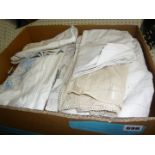 A small quantity of table linen including embroidered and lace-trimmed cloths, mats, etc. (