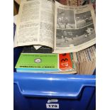 A box of football programmes including Wembley, Arsenal, Watford, Hillingdon, Tottenham, Chelsea,