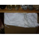 A box of assorted table linen including vintage lace and lace-trimmed, embroidered and cutwork,