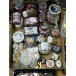 A quantity of decorative porcelain boxes, a heart shaped rectangular and circular, mainly