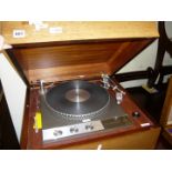 An MPE Garrard 401 rosewood-cased record player and Toshiba tape deck, and an Akai reel-to-reel