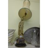 A table lamp on hardwood stand carved in soapstone as a Geisha. (S 74)