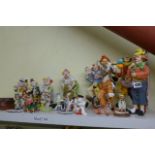 A shelf of decorative clown ornaments. (S 84)