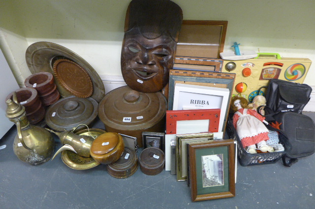 A quantity of decorative photograph frames, a small quantity of dolls and other old children's toys,