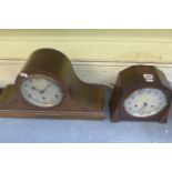 A three-train oak Napoleon hat mantel clock with presentation plaque dated 1927, and another oak