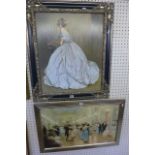 A reproduction of a portrait of a lady in a white ball gown (59.5 x 49.5 cms), decorative frame,