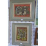 Two stylised portraits of a Pekinese dog (21.5 x 29.5 cms), and of a chipmunk by Sheila Flinn,