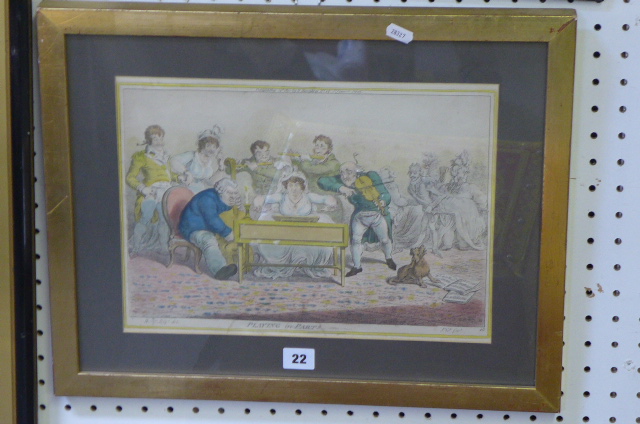 'Playing in Parts', an early 19th century coloured print of a musical party, after R. (B.?) North(?)