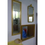 Three gilt framed mirrors, one with shell and leaf effect decoration, the second rectangular, and