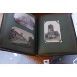 A green postcard album containing the topics: Ships, trams, trains, views, etc.