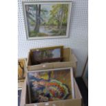 'Swan Lake' by J. Viner, signed, oil on board (39.5 x 49.5 cms), framed, and a quantity of framed