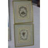6 coloured French engravings of sample decorative patterns of cartouches of flowers, flower