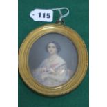 A good oval portrait miniature of a lady wearing pearl earrings and necklace, by Seibert 1858,