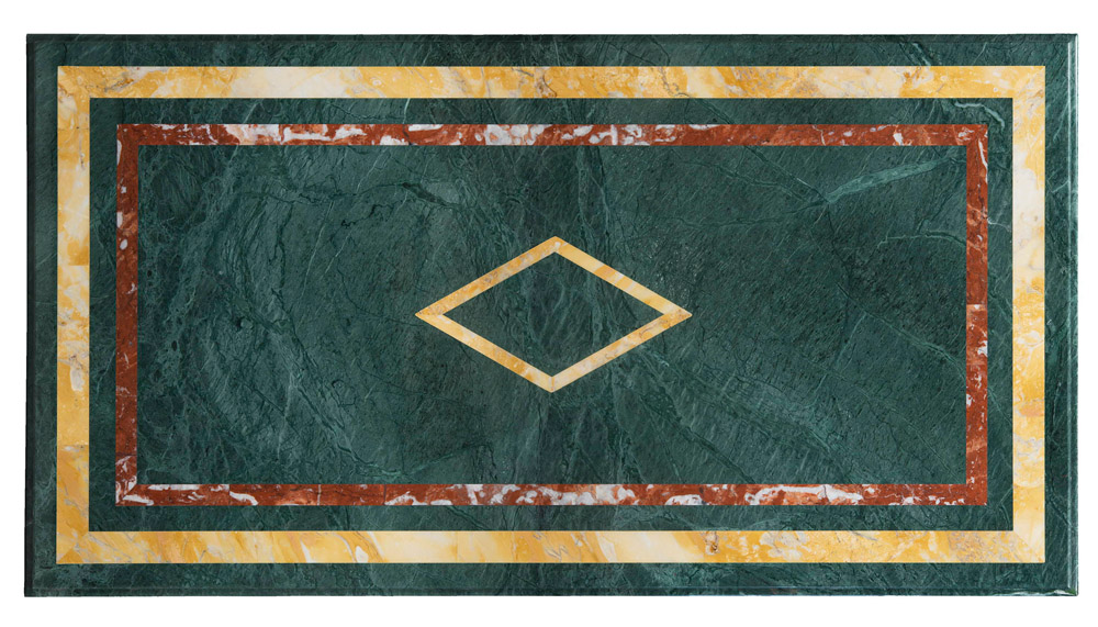 TABLE IN MARBLE, 20TH CENTURY

rectangular top in green marble and Siena yellow marble and red - Image 2 of 2