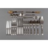 FLATWARE IN SILVER, HALLMARK BOLOGNA 1944/1968

comprising of 24 forks, 12 spoons, 12 knives, 12